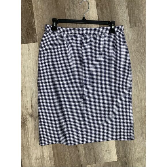 Celine Paris Blue White Houndstooth Straight Pencil Skirt, Size 40 / US Medium * - Picture 4 of 14